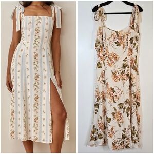 New Reformation Twilight Bella Floral Midi Sun Dress 12 Sundress Cream P…